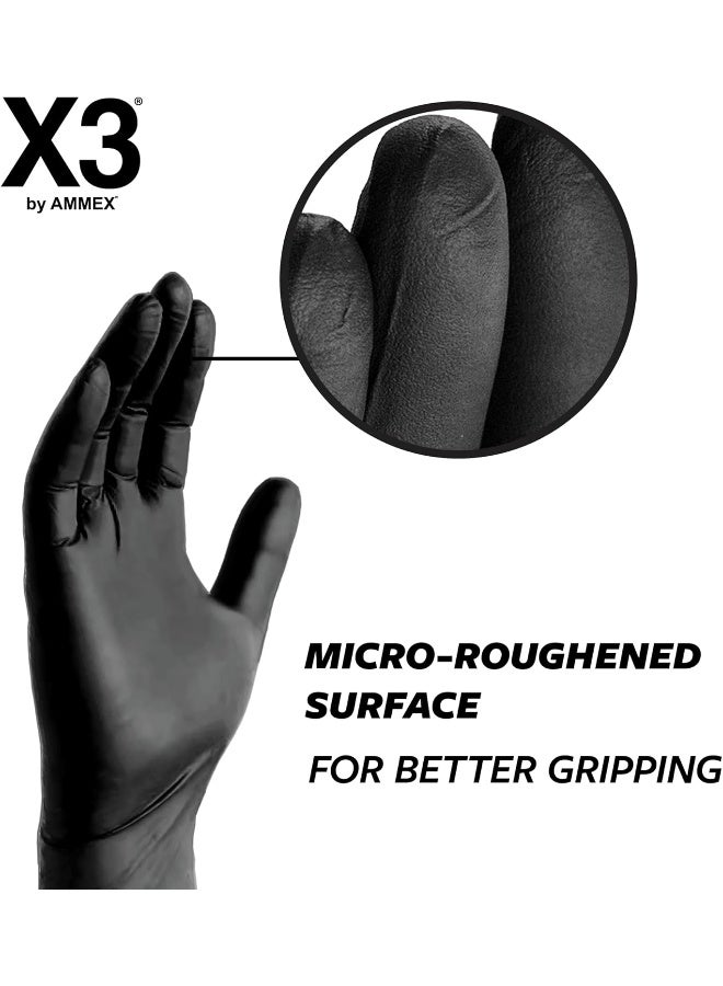 X3 Ammex X3 Industrial Black Nitrile Gloves, Box of 100, 3 Mil, Size Medium, Latex Free, Powder Free, Textured, Disposable, Food Safe, BX344100-BX - Image 4